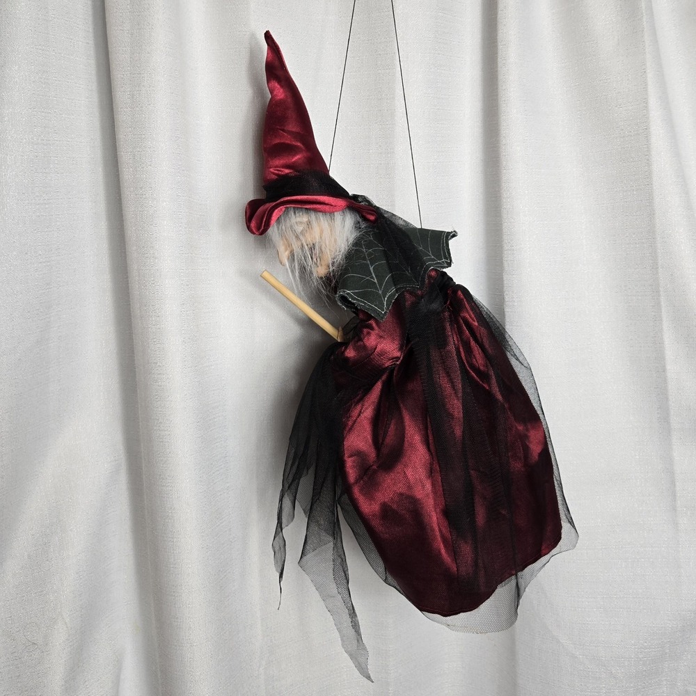 Vtg Ganz Hanging‎ Posable Witch Decoration Red Black Dress - Picture 2 of 6